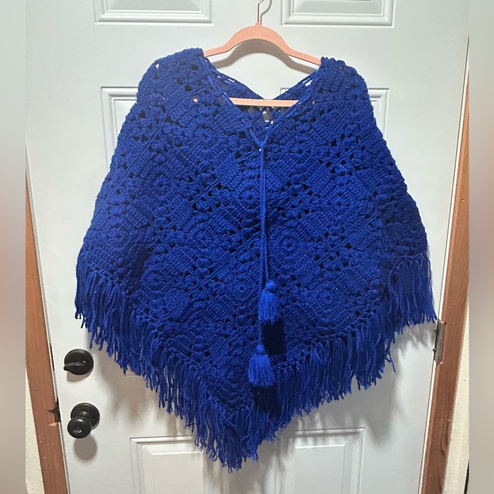Elegant Blue Crochet Poncho